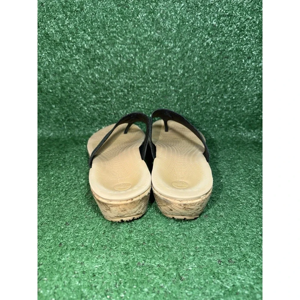CROCS A-Leigh Leather Platform Wedge Sandals Strappy Cork Heel Womens Size 9 - Picture 7 of 10